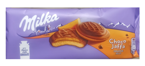 Фото 1 - Печиво Milka бісквітне з желейною начинкою зі смаком апельсину в молочному шоколаді 147г