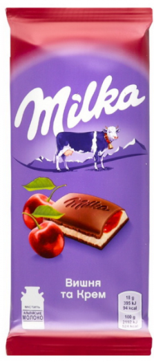 Шоколад Milka Вишня та крем молочний 90г
