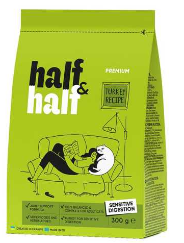 Корм Half&Half Sensitive Digestion Індичка для котів 300г