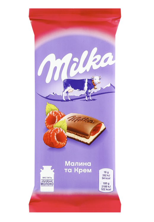 Шоколад Milka Малина та крем молочний 90г