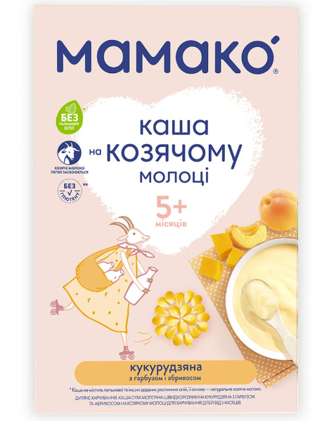 Фото 1 - Каша Мамако Кукурудзяна гарбуз-абрикос на козячому молоці від 5 місяців 200г