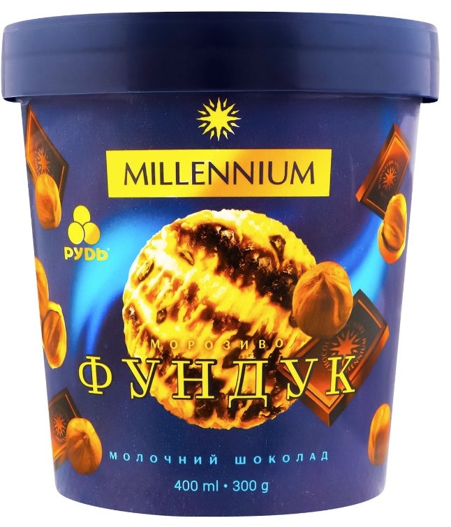 Морозиво Рудь Millennium Фундук молочний шоколад 300г