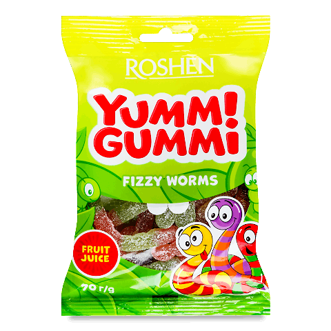 Цукерки Roshen Yummi Gummi Fizzy Worms желейні 70г