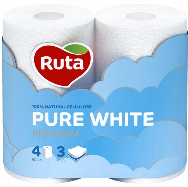 Фото 1 - Папір Ruta Premium Pure White туалетний 3ш 4шт