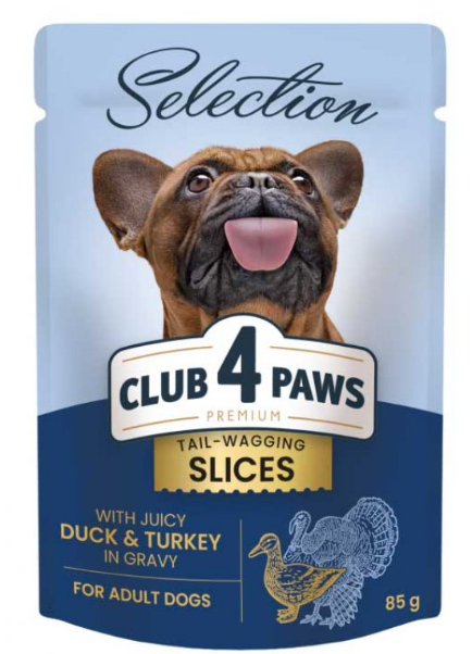 Корм Клуб 4 Лапи Premium Selection+ Adult Slices Качка та індичка для собак 85г